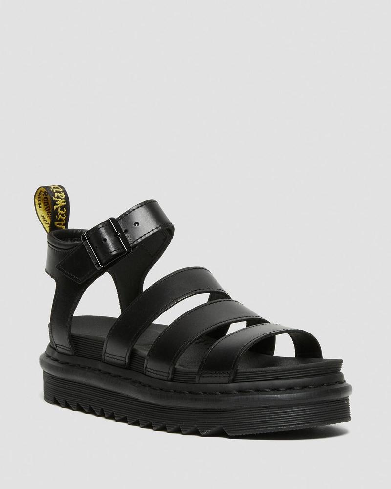 Women\'s Dr Martens Blaire Brando Leather Gladiator Sandals Black | AU 291ILH